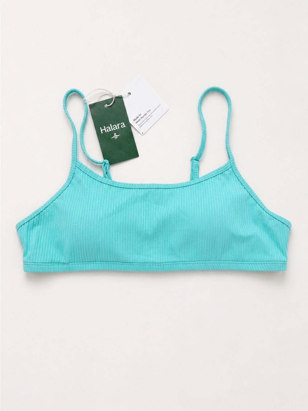 Halara Ribbed Adjustable Bikini Swim Top Aqua Blue Green Size M NWT